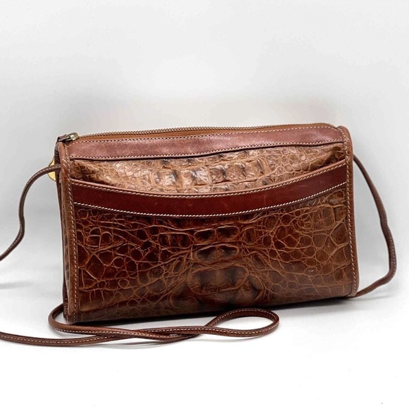 BRAHMIN Vintage Alligator Crossbody Bag Womens Brown Leather Embossed Crocodile - Picture 1 of 6